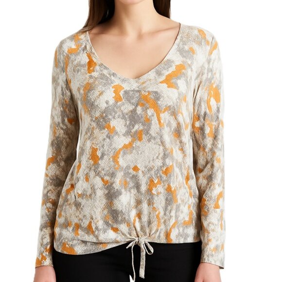 Womens 1X Snake Print V-Neck Top Olivia Sky Long Sleeve Drawstring Hem Boho - Picture 1 of 16